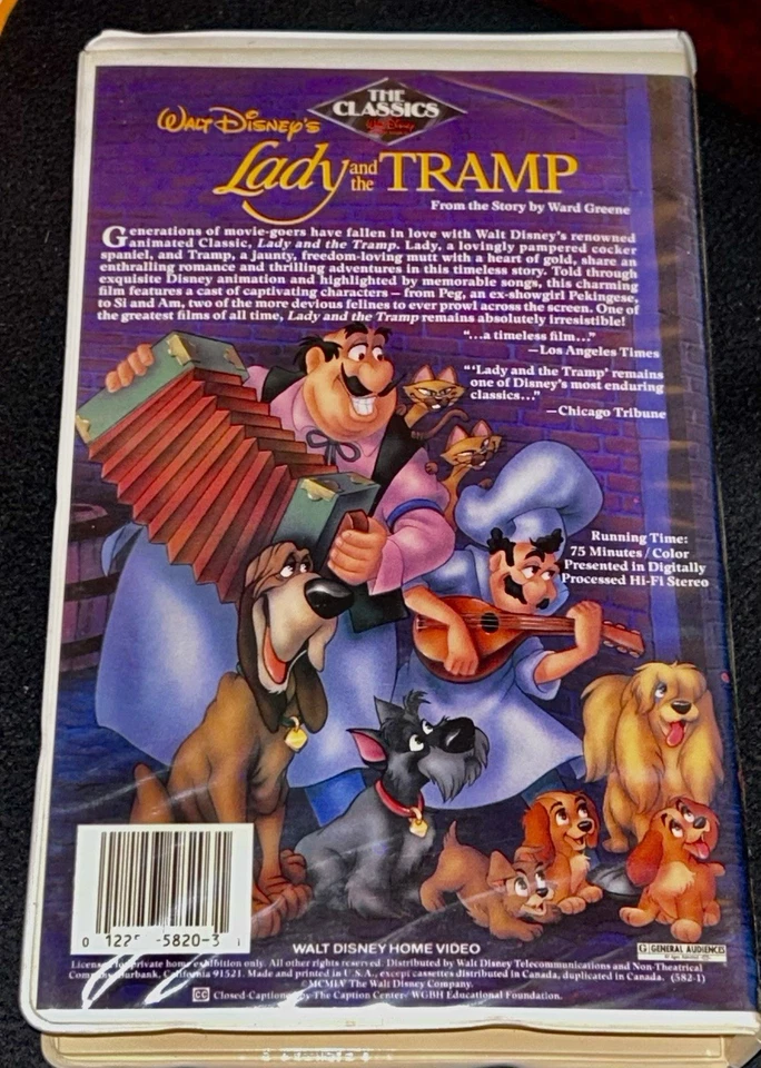 1987 Walt Disney’s Lady and the Tramp The Classics Black Diamond VHS RARE #582 - Image 2 of 3
