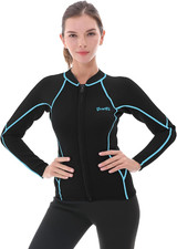 Wetsuit Top Women, 2Mm Wetsuits Jacket Long Sleeve Neoprene Tops for Water Aerob