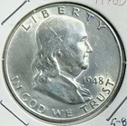 1948-D Franklin Silver Half Dollar - AU / BU - Free Shipping USA - (5-8)