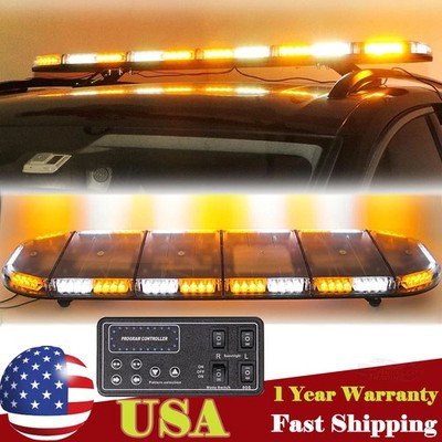 51'' 88LED Rooftop Strobe Light Bar White Amber w/Control Panel Emergency Warning