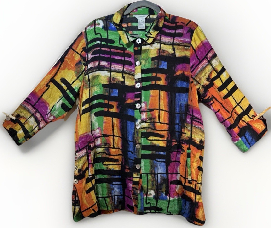 Multiples Abstract Geometric Button Front Tunic S… - image 1