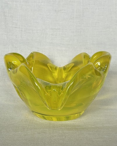 VTG Josef Hospodka Chribska Glasswork Czech Neon Yellow Abstract Oval Candy Dish - Picture 3 of 13