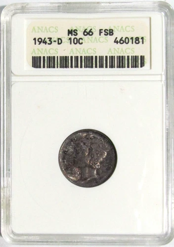1943-D MERCURY Silver Dime ANACS MS 66 FSB