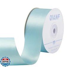 QIANF 1 1/2 Inch Double Face Satin Ribbon Sky Blue Ribbon for Gift Wrapping H