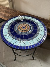 279 Mosaiktisch,Beistelltisch,Handarbeit, wetterfest,rund,50 cm Durchm., Unikat