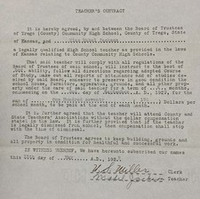 Máquina de escribir abusiva personalizada con contrato de enseñanza Trego County Kansas 1929
