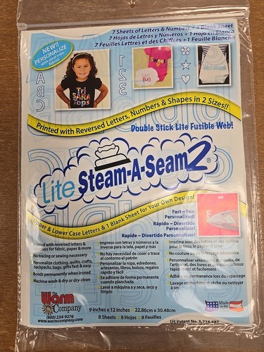 Lite Steam A Seam 2 Doppio Stick Fusibile Web ABC e Numeri 8 Fogli 9" X 12" - Foto 1 di 9