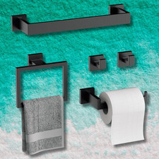 5 PCS Black Bathroom Accessories Set Wall Mounted Square Hardware Towel Bar Set