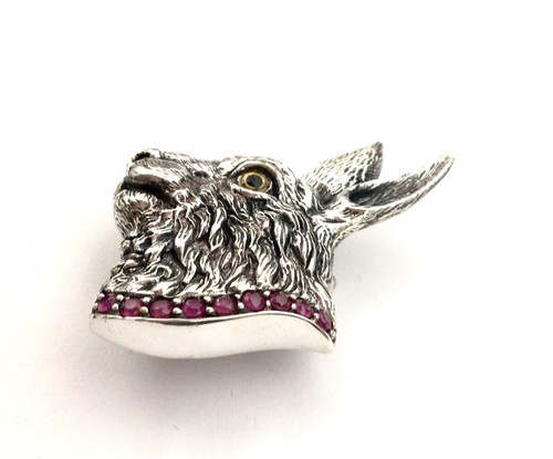 Antique Victorian style Sterling Silver Ruby Hare animal Brooch Pin Necklace - Picture 7 of 12