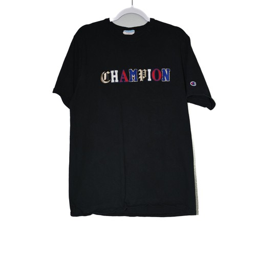 Champion Mens Black Cotton T-Shirt Multicolor Spell Out Logo Crew SS Pullover XL - Bild 2 von 3