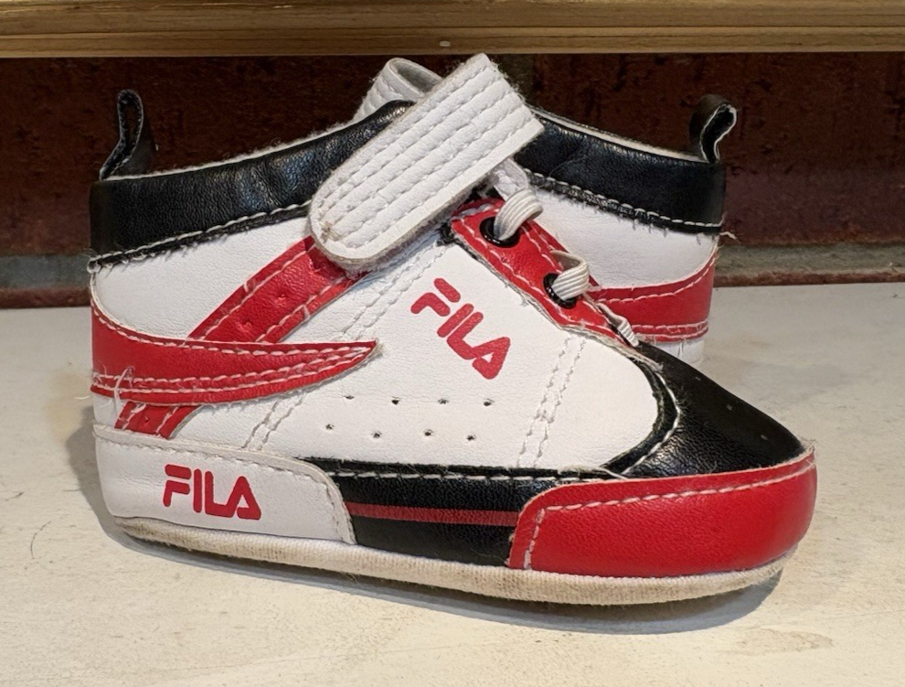 PONY Fila Scarpe Neonato Neonato Sneakers Hightops 6 9M Rosso Bianco e Blu