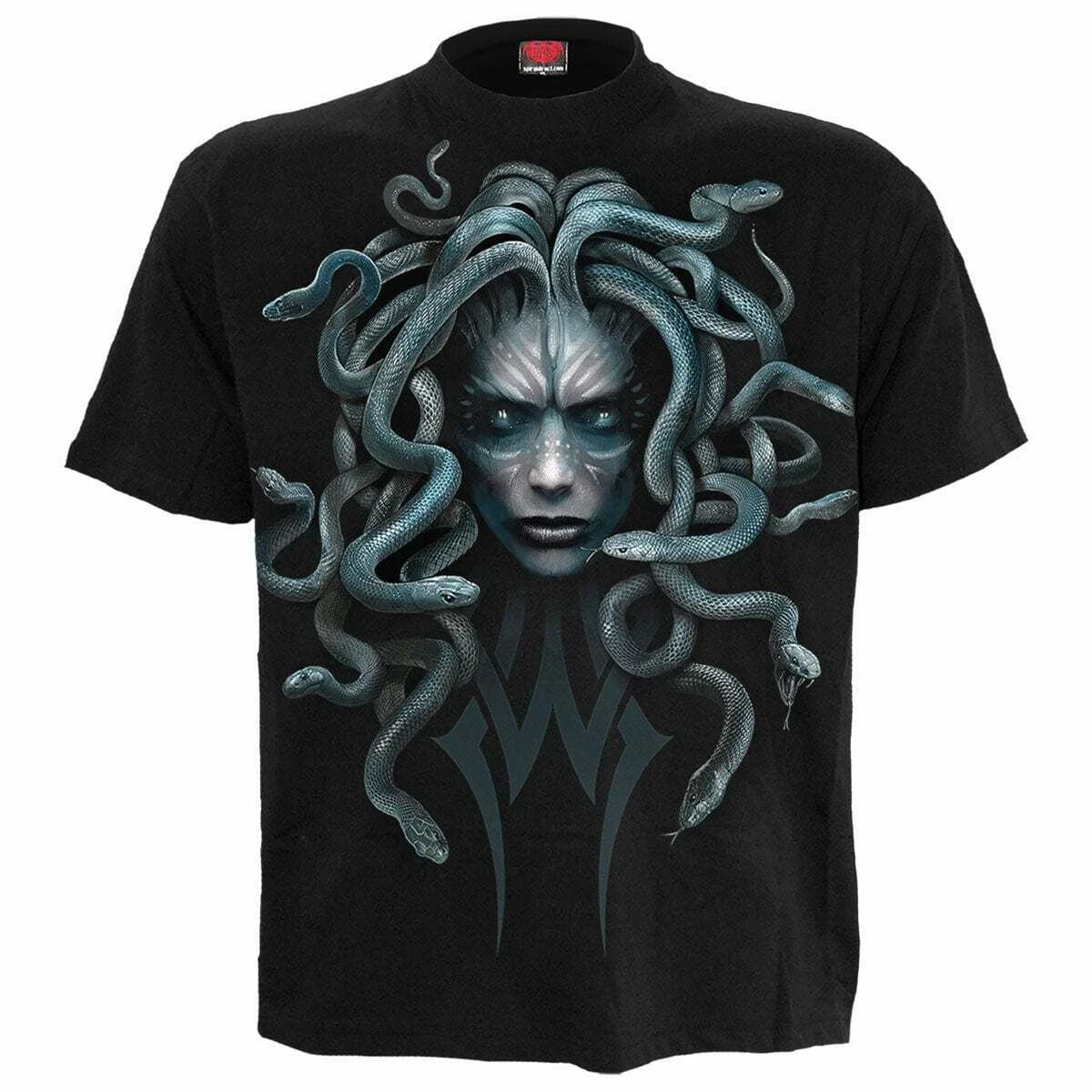 Spiral T-Shirt Uomo – 100% Cotone, Jersey Di Qualità, Stampa Gotica “Demone Strappato”, Nero, Tessuto Senza Azoici