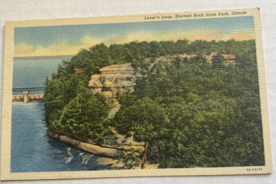 Vintage Linen Postcard ~ Lover's Leap Starved Rock State Park ~ Illinois IL