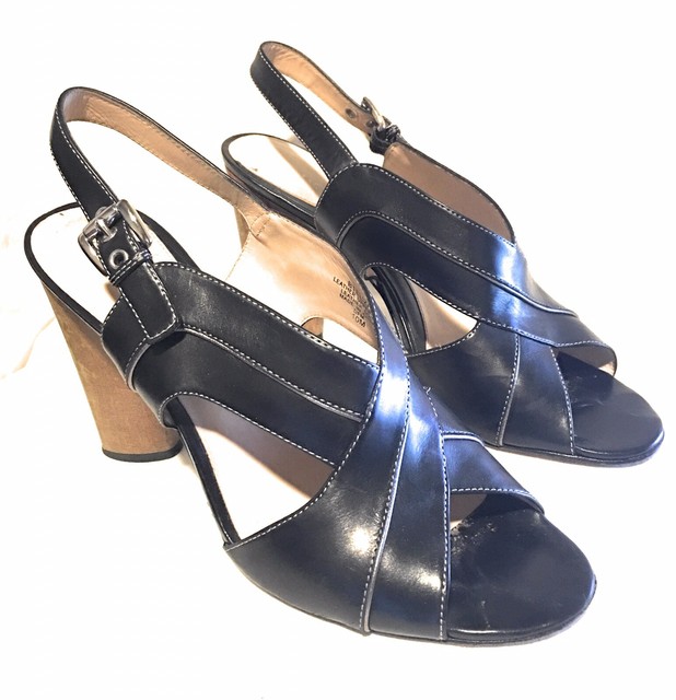 black leather slingbacks