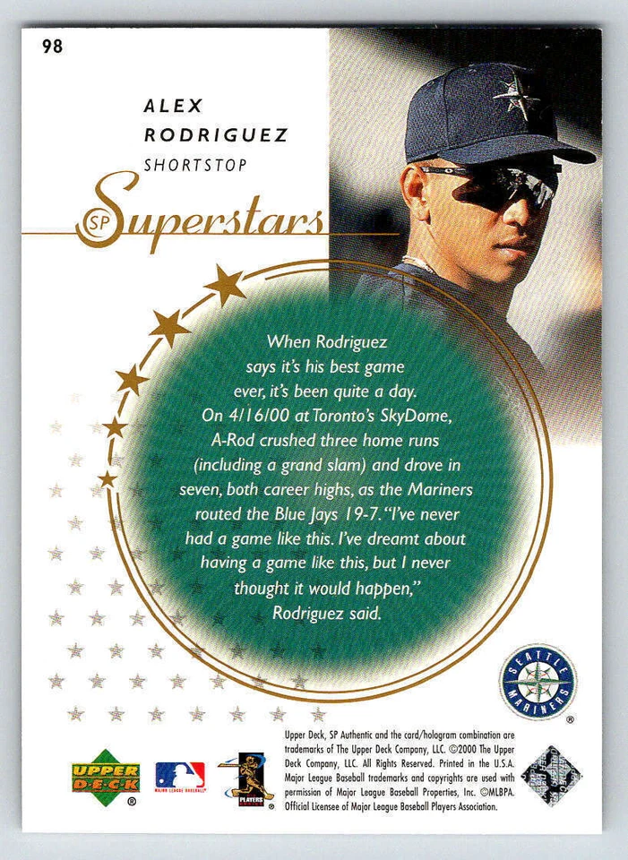 2000 SP Authentic #98 Alex Rodriguez SUP /2500 (ref Y01223) - Image 2 of 2