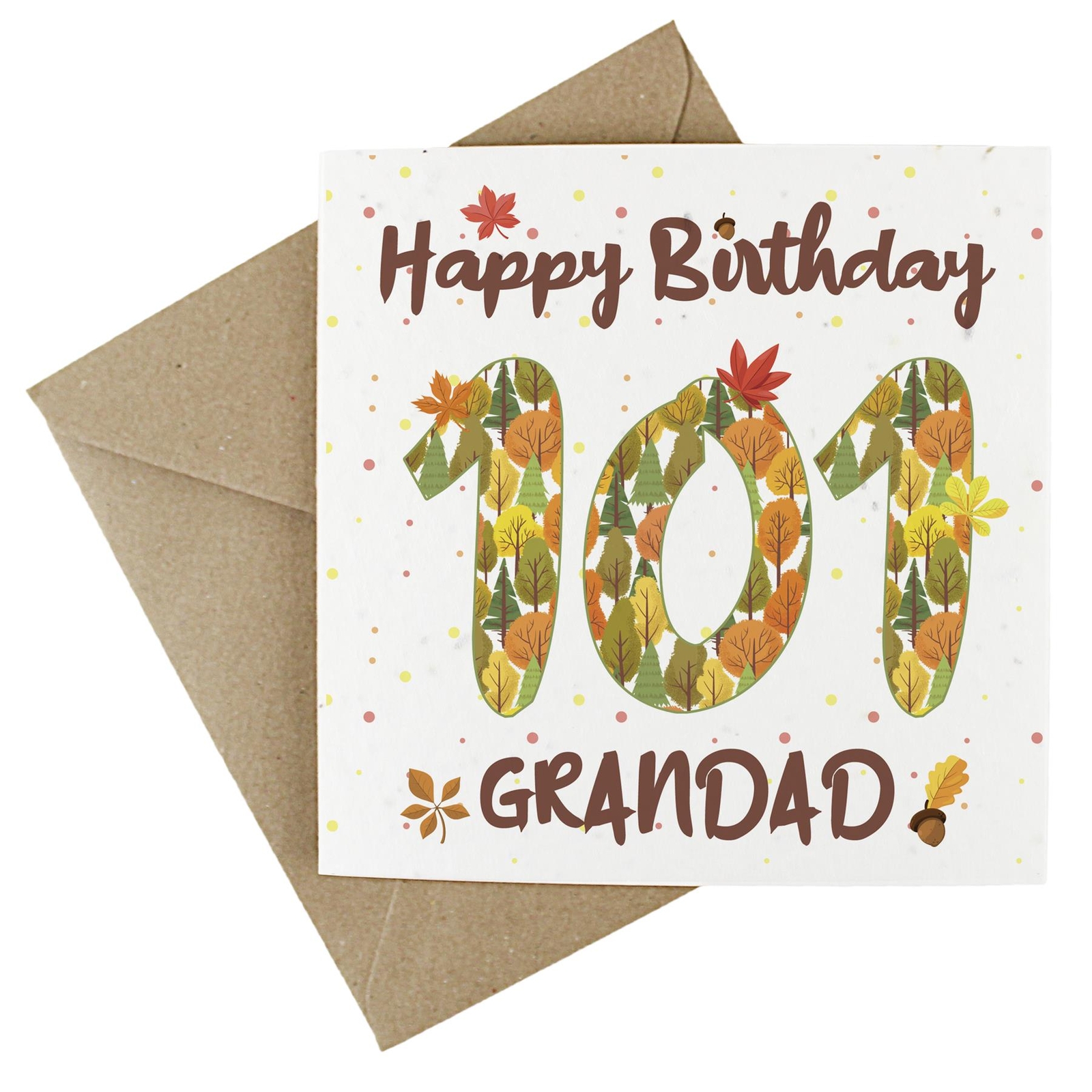 Grandad 101st Birthday Age Card - Autumnal Leaves & Trees Wildflower Seed Card