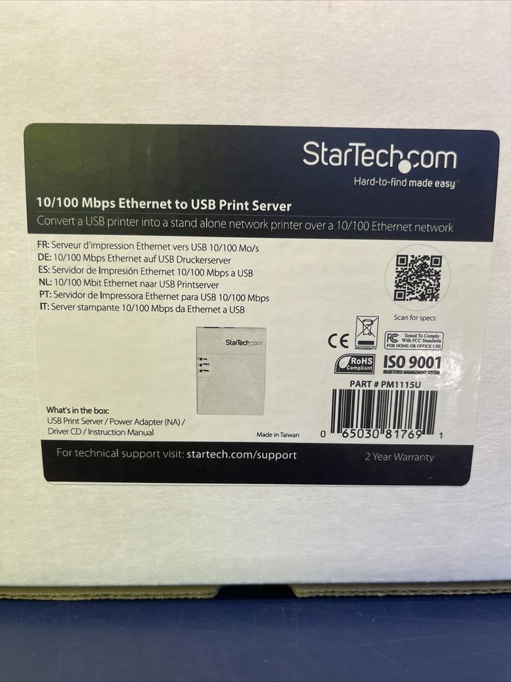 STARTECH PM1115U2 10/100 Mbps Ethernet to USB 2.0 Network Print Server - Image 4 of 4