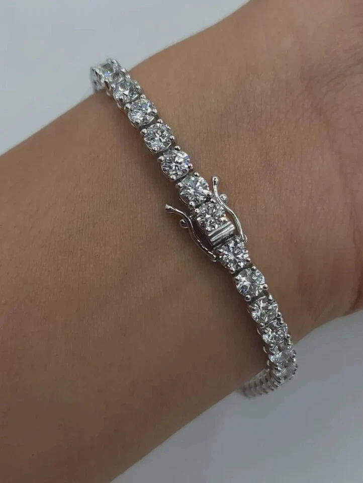 Brazalete de eslabones de tenis de diamantes naturales de corte redondo de 6,50 quilates de platino sólido 950 7,5" Foto 4 de 4