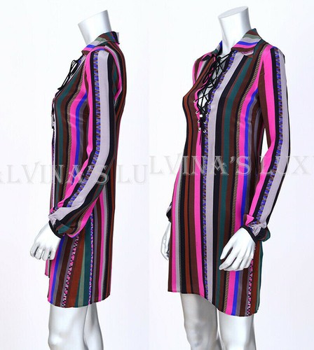 EMILIO PUCCI DRESS LACE-UP NECKLINE STRIPED SILK $1,349 sz IT 38 US 2 - Picture 5 of 12