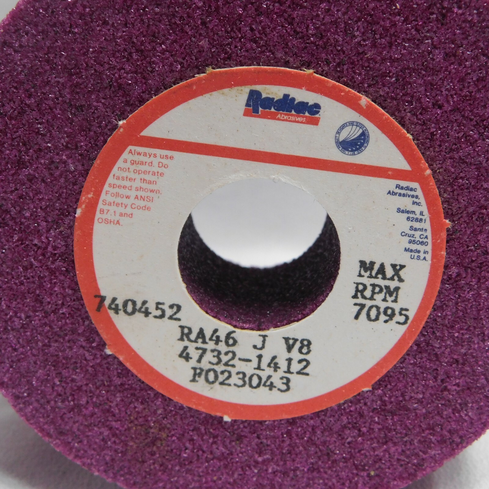 Radiac Abrasives 31/2 X 13/4 X 3/4 Grinding Wheel RA46 Max RPM's 7095