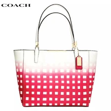 NEW &Tag - Coach 30118 Madison Gingham East West Safanio Leather Tote White/Pink