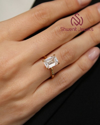 1Ct Emerald Cut Lab Diamond Ring 10K Yellow Gold VS1/E IGI Cert Anniversary Gift - Picture 3 of 6