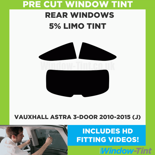Pre Cut Window Tint for Vauxhall Astra 3-door 2010-15 (J) 5% Limo Black Rear - Picture 2 of 10
