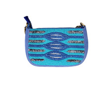 Borsa a tracolla Maliparmi blu 3D in pelle scamosciata con perline Made in Italy 9" x 6"