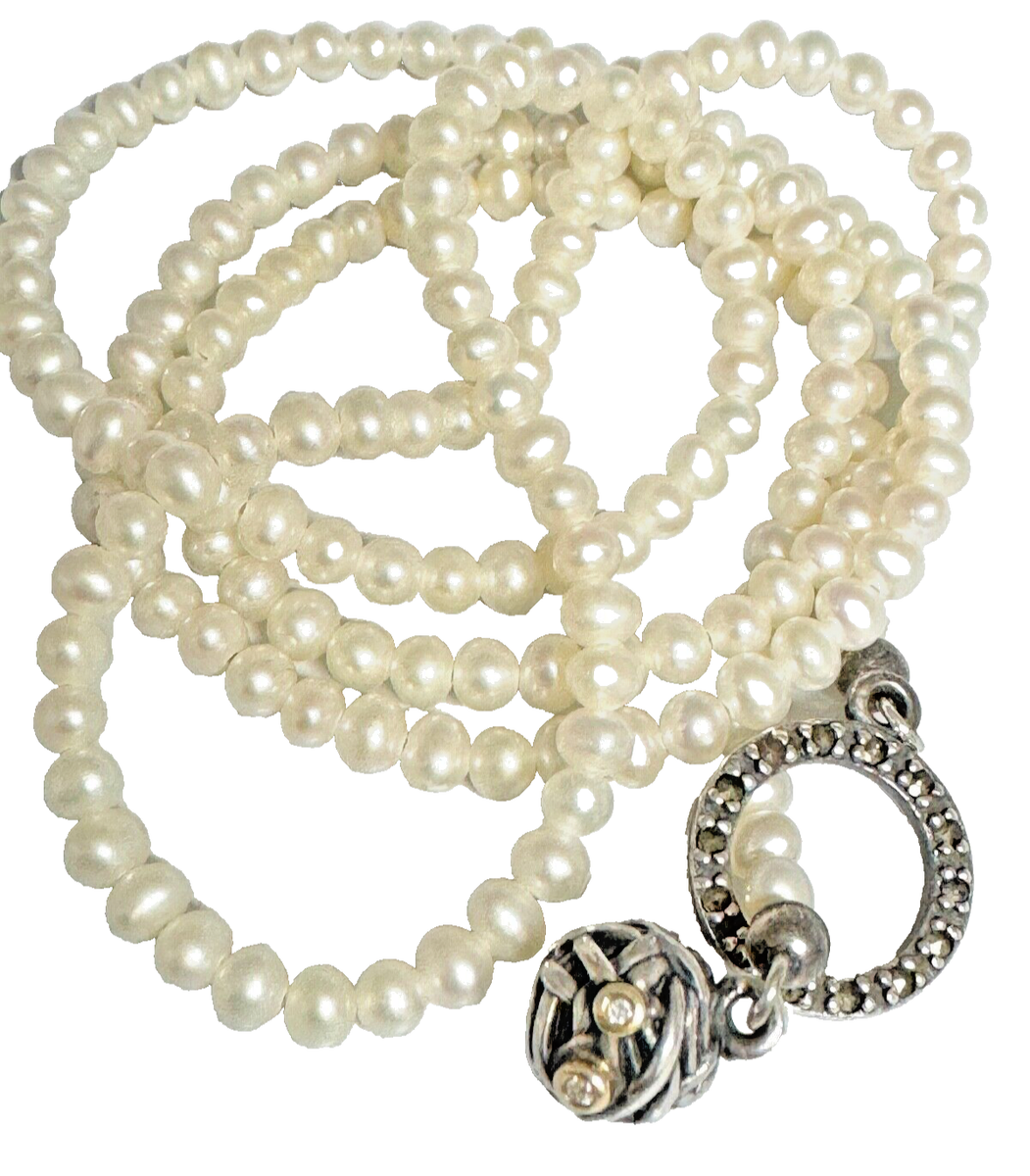 Pandora Woven Splendor 925 14K Gold Pearl Necklace 590148D