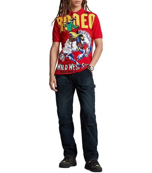 Polo Ralph Lauren Men's Rodeo Classic Fit Wild West Graphic Mesh Polo Shirt Red image 4