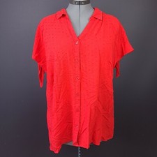 Autograph Plus Size 16 Short Sleeve Red Button Top Collared Raised Dots
