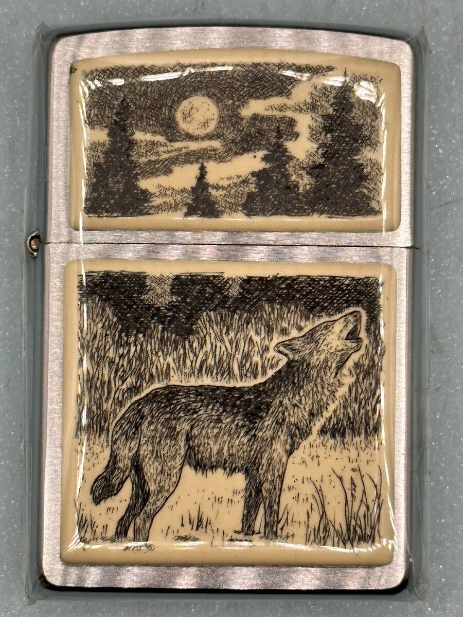 Vintage 2002 Scrimshaw Howling Wolf Chrome Zippo Lighter NEW Vintage 2002 Scrimshaw Howling Wolf Chrome Zippo Lighter NEW