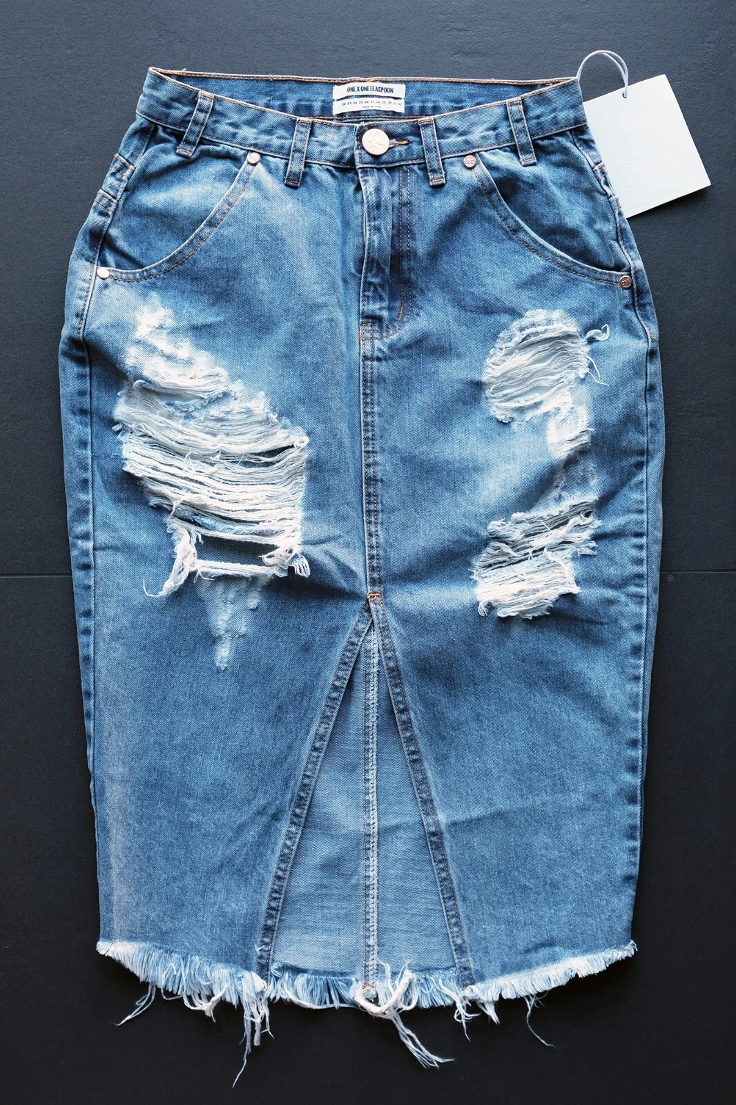One Teaspoon Cadillac Distressed Denim Pencil Skirt Ford 28
