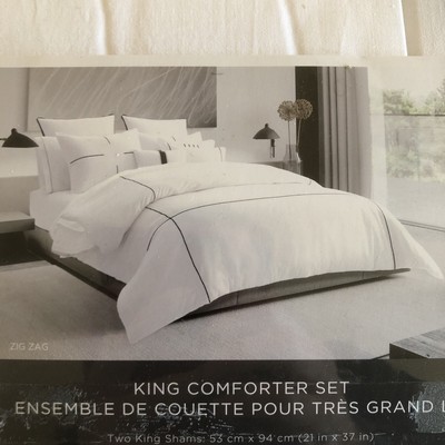 Vera Wang King Comforter Set Zig Zag Luxury Cotton  Bedding w/ Shams King Size
