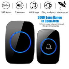 Wireless Door Bell Adjustable Volume 1000FT Plugin Receiver 60 Waterproof Chime 