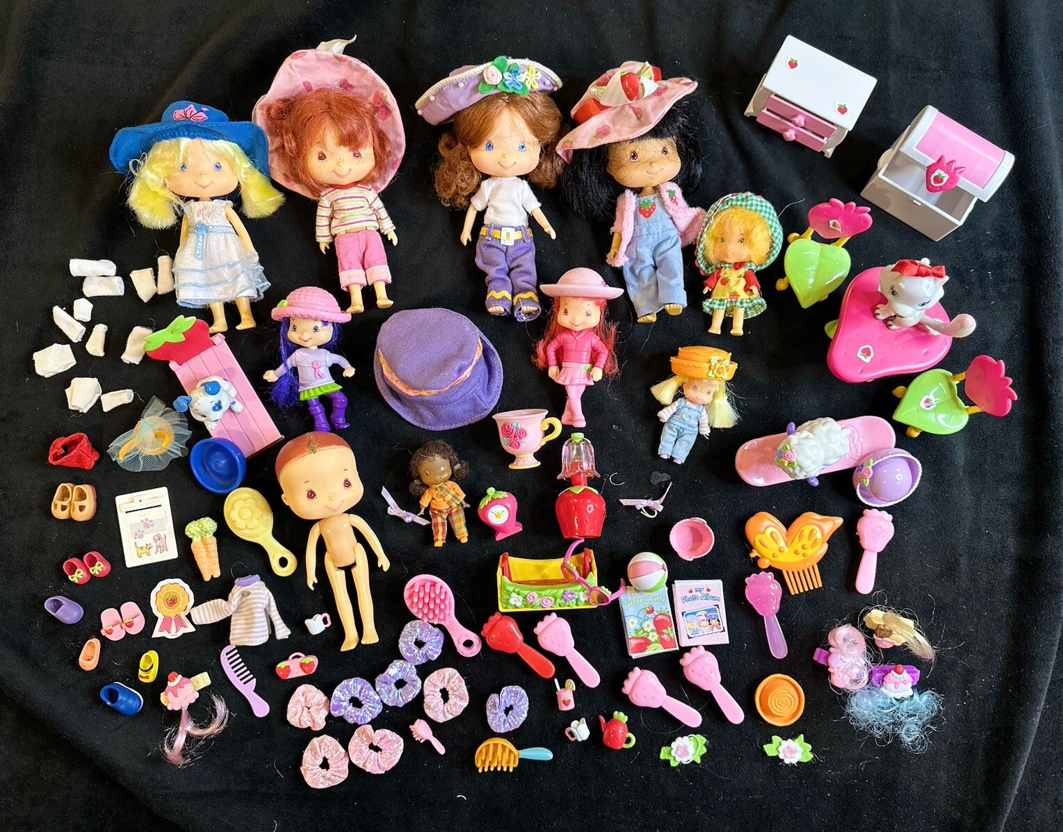 Huge Lot Of Strawberry Shortcake Dolls, Clothes, Shoes, Hats, Combs