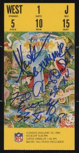 1984 Marcus Allen Jim P Fred B Super Bowl XVIII Signed Ticket PSA 3 DNA 10 HOF - Bild 2 von 3