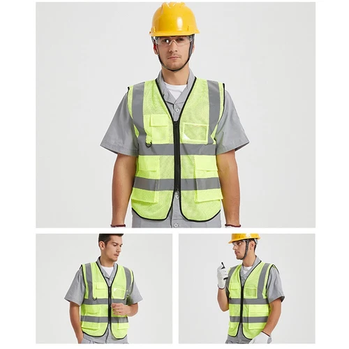 5 Pockets Safety Vest with High Visibility Reflective Stripes 2 Colors Security image 2