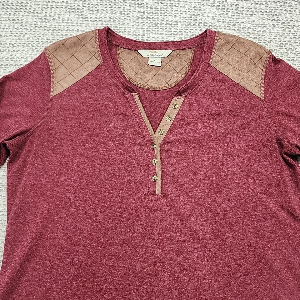 Bob Timberlake Henley Shirt Mens Large Long Sleeve Shoulder Elbow Patches - Image 4 of 4