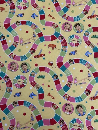 Dick & Jane Game Board Fabric Remnant. Michael Miller. 110cm X 68cm - Picture 1 of 8