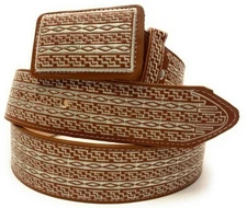 CINTO CHARRO BORDADO MENS WESTERN BELT. VAQUERO PITIADO STYLE LEATHER BELT