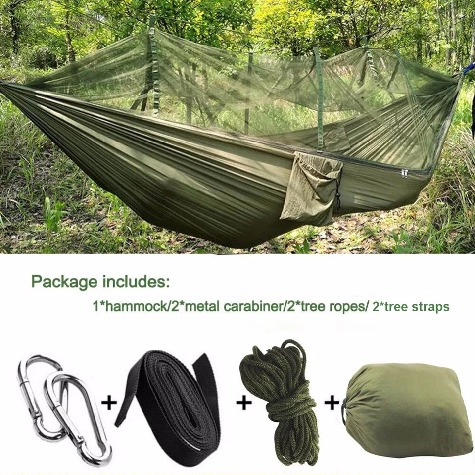 Hamaca de camping portátil para 2 personas de 660 lb con mosquitera cama colgante lona Foto 4 de 4