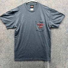 Harley Davidson Shirt Men Medium Gray Casual Pocket Motorcycle Crewneck NEW