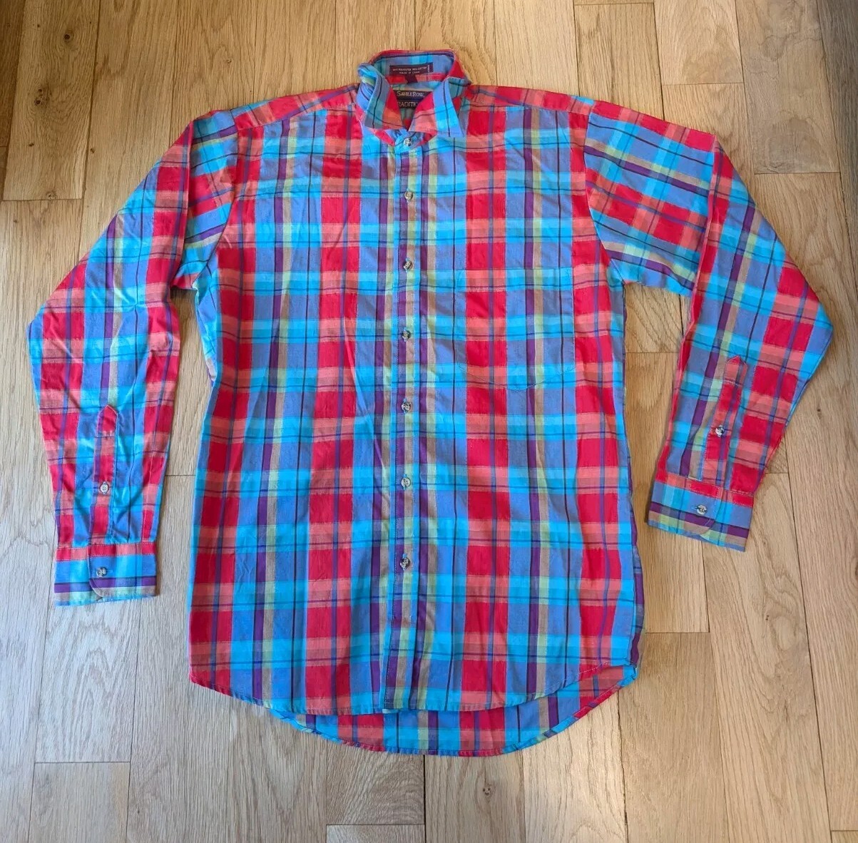 FILA Camicia uomo Savile Row Traditions blu a quadri manica lunga con bottoni taglia small