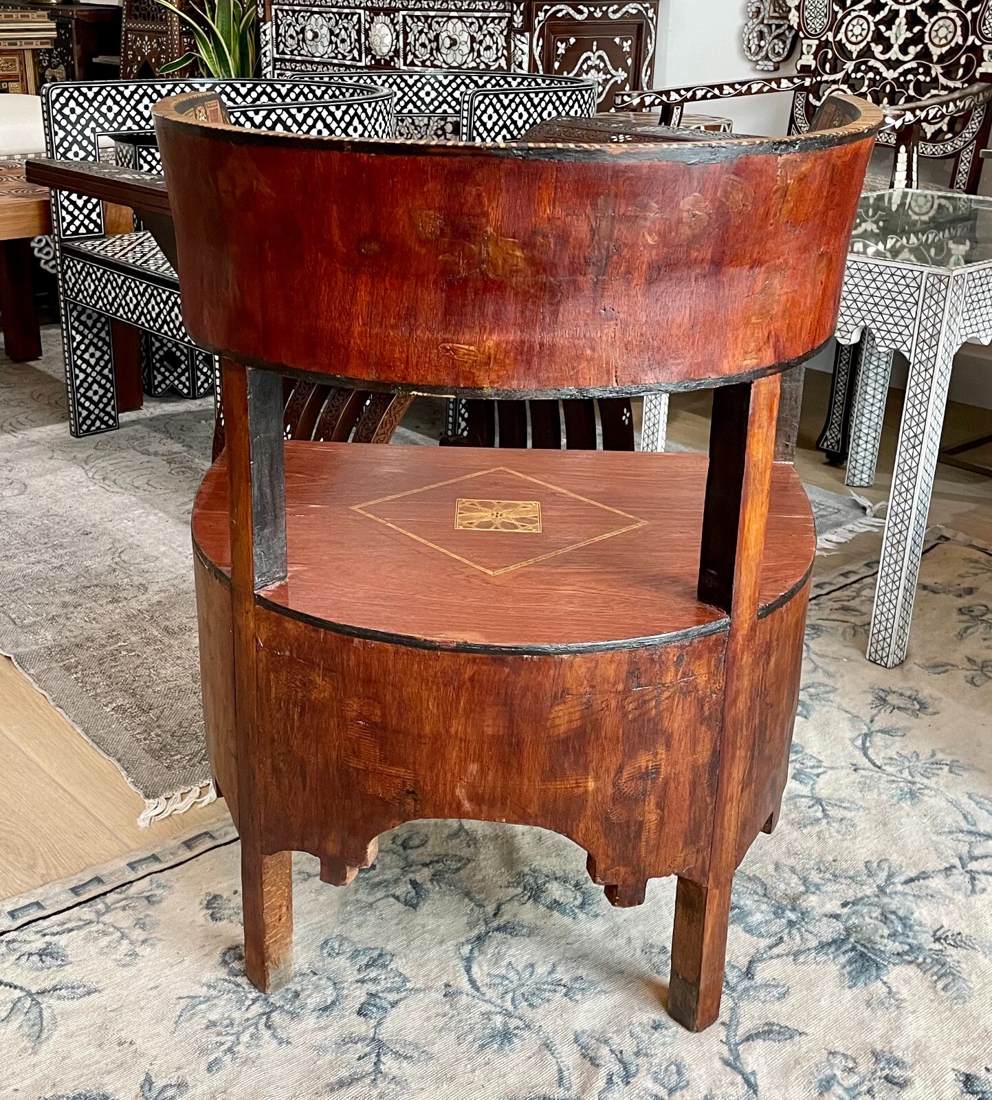 Antique middle eastern Moroccan style marquetry round back chair