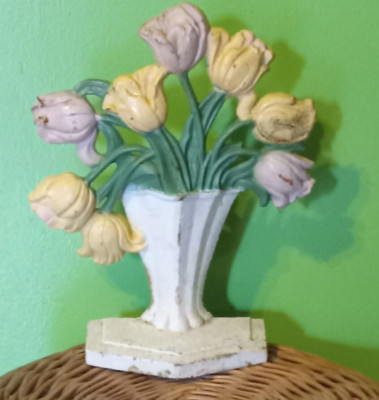 Beautiful Antique Metal Hubley Tulips In an Urn Doorstop #443, 9.75'' John Wright