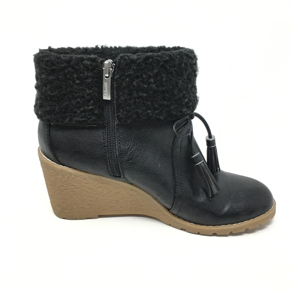 Mujer GH Bass & Co Carol Botines Zapatos Talla 8.5M Negro Imitación Piel Cuña Cremallera K1 Foto 4 de 4