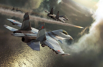 SUKHOI SU-30 ''''FLANKER C'''' IN ATTACJ FORMATION poster sizes 70 x 46 cm
