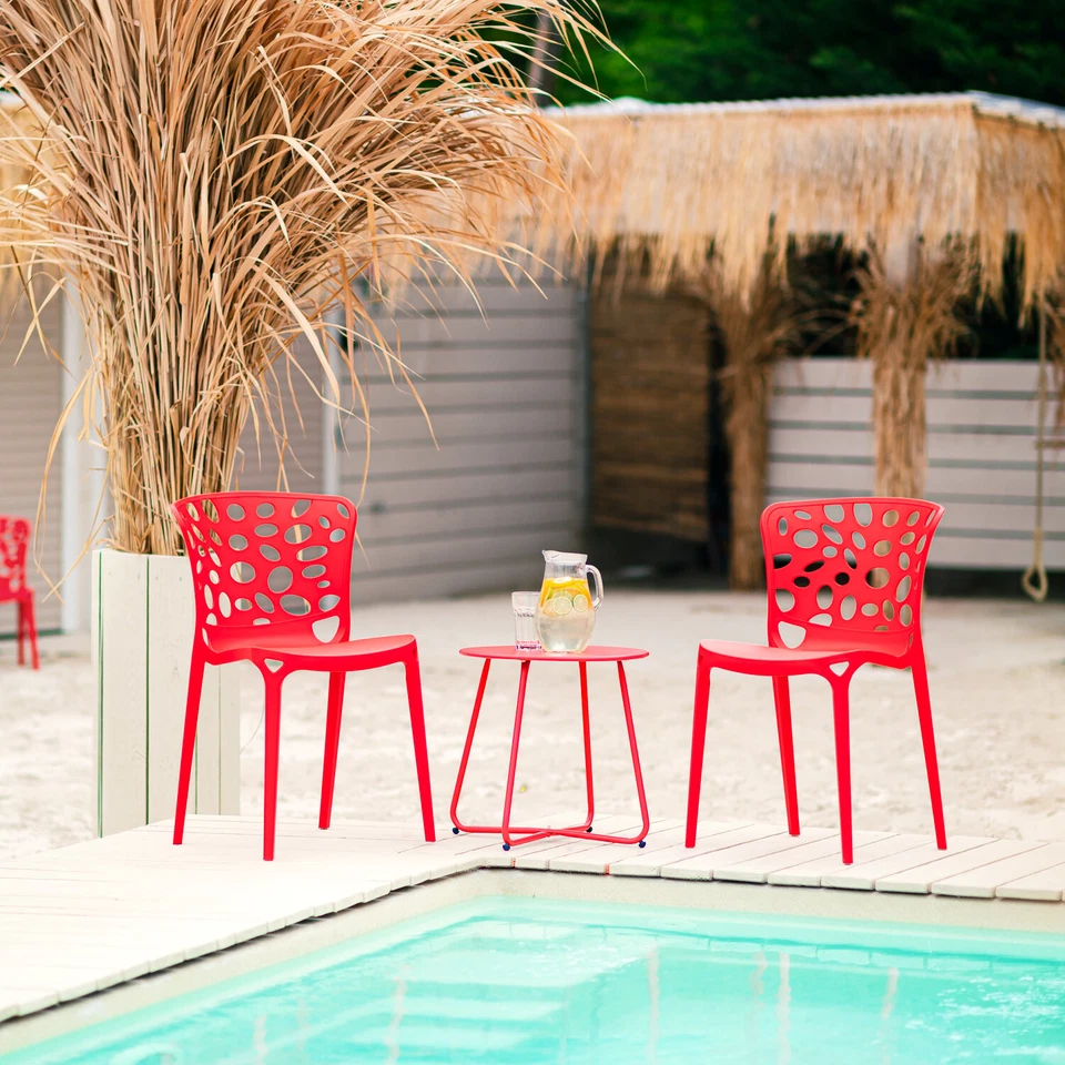 4 Chaises de jardin bistrot en rouge chaise design empilable cuisine Homestyle4u - Photo 3/4