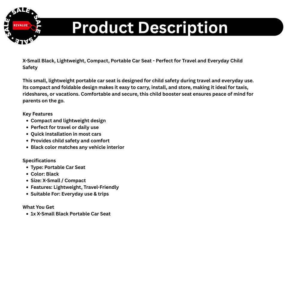 Asiento de coche portátil RideSafer X-Small negro compacto de viaje elevador de seguridad para niños Foto 2 de 4